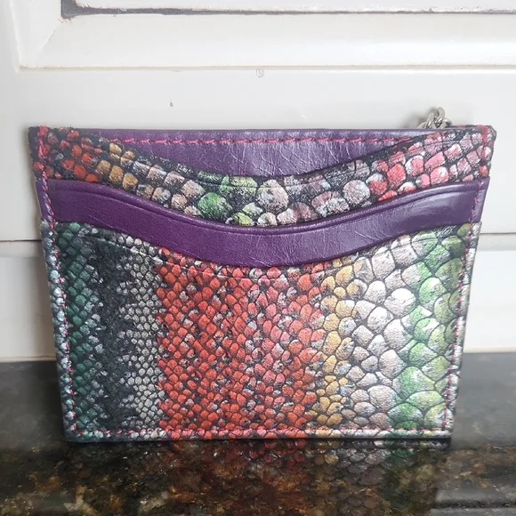 HOBO Multicolor Snake-Print Card Holder with Chain - Picture 2 of 2